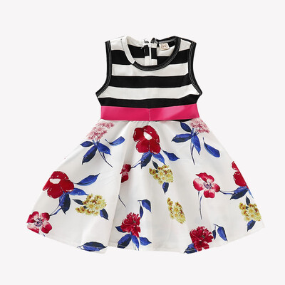 

New Girls Dress Stripe Flower Print Party Birthday Kids Clothing Summer Girls Princess party Dress LOL Toddler Kids Dresses