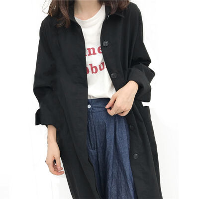 

Trench Korean chic Womens Long Coat Split Fork Sleeve Fashion Simple Lapel Long Sleeve Single-breasted Trench Khaki Black Coat