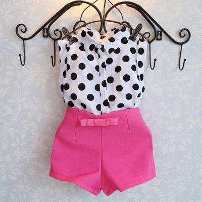 

2pcs summer girls clothing set polka dot coat pink pants shorts baby clothes