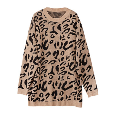 

Autumn And Winter Sweater Fashion New Round Neck Pullover Loose Bottoming Sweater Large Size Leopard -XL