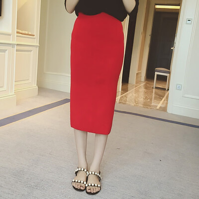 

High Waist Knitted Pencil Women Skirts Autumn Winter Fashion Solid Casual Mid-Long Skirt