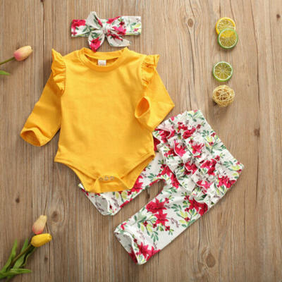 

Newborn Baby Girl Romper Tops Jumpsuit Floral Pants Headband Outfit Clothes Set