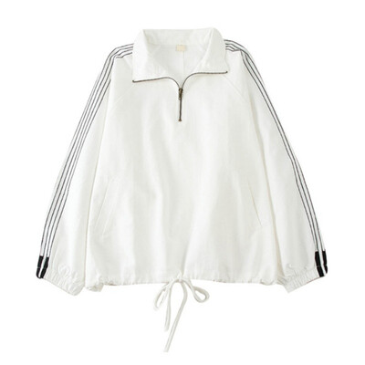 

2019 New Korean Wind Spring Autumn Loose Sport Retro Drawstring Half Zipper Solid Color Long Sleeve Trench Coat Women ropa mujer