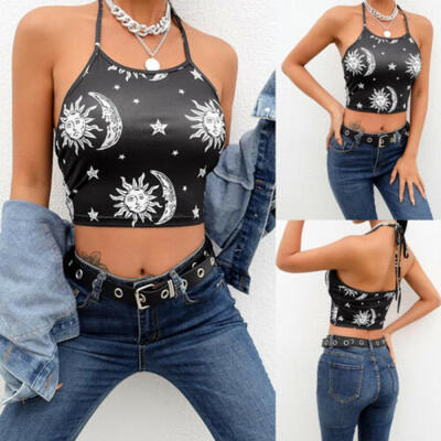 

Women Bandage Sleeveless Halter Blouse Tank Vest Casual Short Crop Tops Shirts