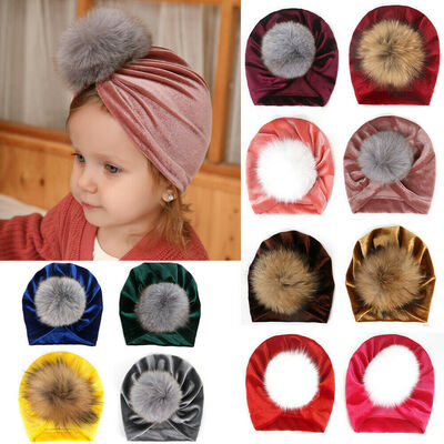

Baby Kids Boy Girl Bow Knot Turban Head Wrap Hat Sretch Turban Velvet Beanie Cap