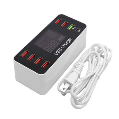 

US Plug LCD Digital Display 8 Port Charger Mobile Phone Tablet 7 USB 1 Type-c Ports Recharging Hub 5V 8A 40W