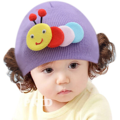 

Baby Girls Hat with Wig Winter Toddler Infant Knitted Baby Girl Hat Cute Fake Hair Cap Kids Hats Cute Cartoon Wig Warm Caps