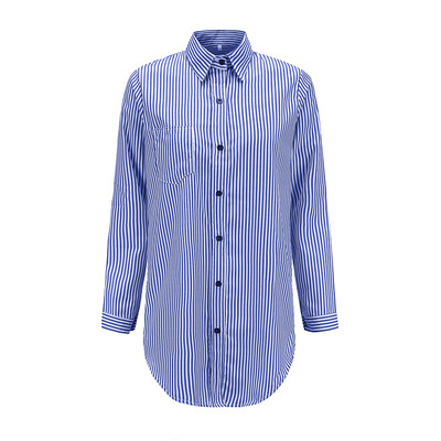 

Women Vintage Stripes Print Lapel Shirt Loose Single-breasted Long Sleeve Blouse