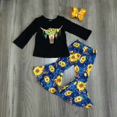 

3PCS Toddler Baby Girl Sunflower Clothes Long Sleeve Tops T-shirt Pants Outfits