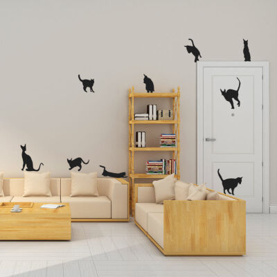 

Black Jumping Cat Wall Decor Decal Stickers Mural for Kids Boys Girls Room Bedroom