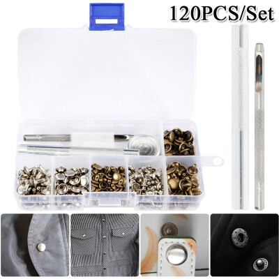 

120PcsSet Tubular Button Press Metal Studs Craft Snap Fastener Leather Double Cap Rivets Repair Tools Kit