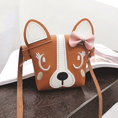 

Child Girl Cute Dog Bow Leather Backpacks Fashion PU Leather Crossbody Messenger Shoulder Bag Small Purse