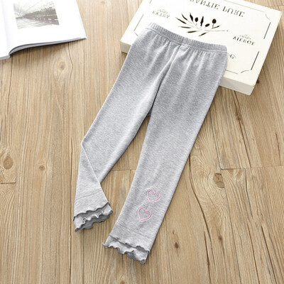 

Childrens Pants Children Spring Autumn Casual Cute Love Embroidered Wood Ear Princess Soft Cotton Sweet Leggings girl trousers