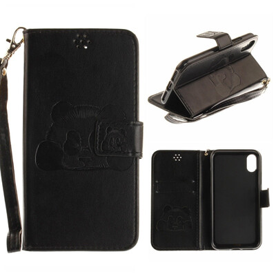 

MOONCASE Apple Iphone X Embossed Panda Lanyard Holster - Black