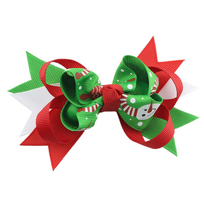 

New Fashion Girls Christmas Snowman Print Hair Bows Hairgrips Handmade Head Wear Hair Clips