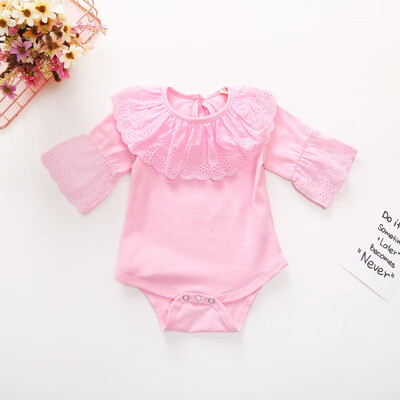 

Newborn Girls Jumpsuits Casual Baby Concise Soft Elegant Lace Decoration Solid Color Pink Romper 1-2Y Infant Clothes