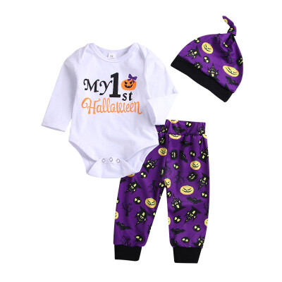 

3pcs Newborn Baby Girl Clothes Halloween Long sleeve Romper Long Pants Hat Outfits Infant Baby Girl Boy clothes set