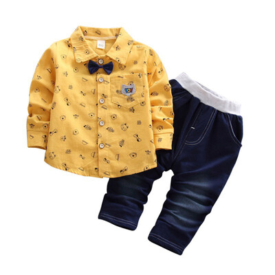 

Children Suit Boys Clothes Autumn Korean Long-sleeved Cotton Printed Shirt Trousers Two-piece Children Boys Sets