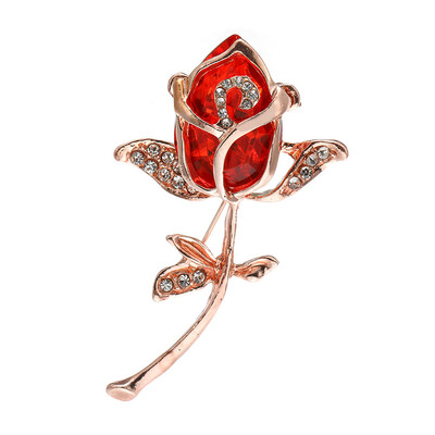 

Crystal Red Rose Pins Rhinestone Flower Brooch Women Clothing Accessories