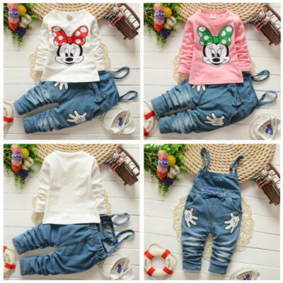 

2pcs Girl Baby Cartoon Minnie Mouse T-shirtDenim Pants Overalls Outfits Clothes