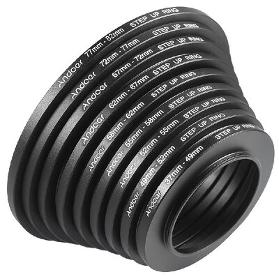 

Andoer 18pcs 37-49-52-55-58-62-67-72-77-82mm Step Up Step Down Lens Filter Metal Adapter Ring Kit