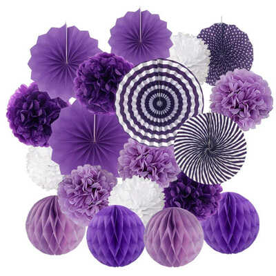 

19pcs Wedding Decorative Paper Flower Ball Multi-inch Set Paper Fan Party Home Decor Tissue Birthday Household Decoration