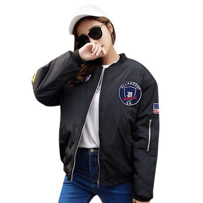 

Women Embroidered Long Sleeved Clothing Patch Classic Biker Bomber Female Jacket Autumn Zipper Cardigan Baseball Woman Uniform