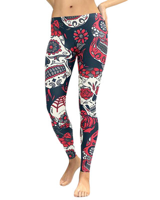 

Sexy Women Yoga Sports Leggings Floral Skull Head Diamond Print High Waist Workout Running Skinny Slim Fitness Pants