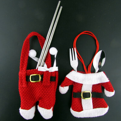 

Christmas Silverware Holders Pocket Santa Claus Cutlery Knifes Forks Bag Decoration Covers cutlery decoration covers 2020
