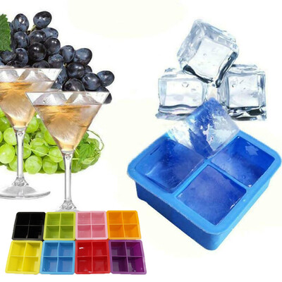 

1pcs 4 Square Silicone Large Ice Cube Tray Maker Mold Mould Tray Jelly Tool
