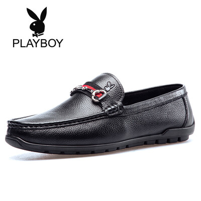 

Playboy PLAYBOY Mens Business Casual Buckle Soft Foot Leather One-legged Peas Shoes Men 9AW500044D Black 39