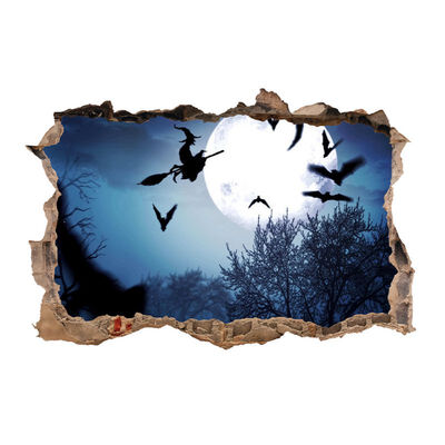 

69cm46cm Wall Sticker Halloween Witch Bats Wall Decor 3D Breaking Wall Sticker Decals Decorative Waterproof Home Decoration