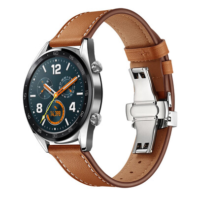 

〖Follure〗Silver Butterfly buckle Leather Wrist Watch Strap Band For Huawei GT Watch 22mm