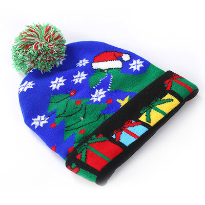 

Christmas baby hat Winter Newborn Cute Warm Kids Girls Boys Baby Cartoon LED Light Hats Knitted Wool Hemming Caps With Ball