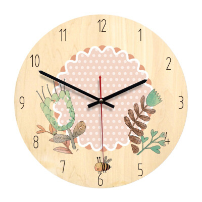 

New Modern Circular Wood Mechanical Needle Wind Childrens Bedroom Cartoon Mute Cute Wall Clock Decor For Study Room No Noise