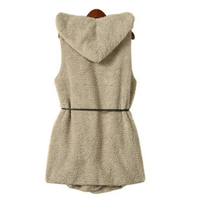 

Women Fashion Solid Color Casual All-match Warm Lamb Sleeveless Bow-knot Decoration Sweater Vest Jacket