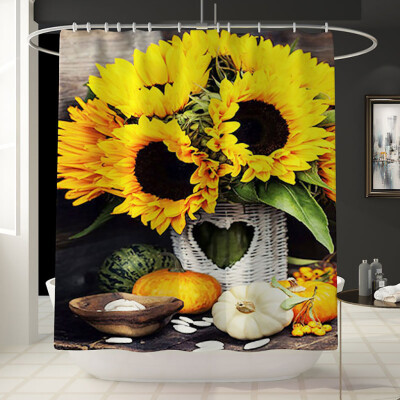 

Gobestart Sunflower Shower Curtain Floor Mat Four-piece Bathroom Mat Set