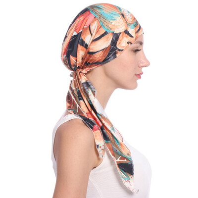 

2019 New Printed Women India Hat Muslim Ruffle Cancer Chemo Beanie Scarf Turban Two Tail Wrap Cap daily wear Freeshipping