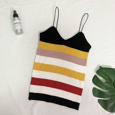 

Women Rainbow tops fashion top casual Stripe Print Wrapped Chest Slim Knitting Vest Bottoming Stretch Sling Bottoming Camisole