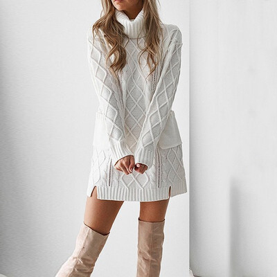 

Fashion Women Casual Long Sleeve Turtleneck Sweater Knit Mini Skirt Pullovers Dress