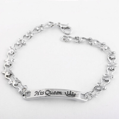 

Fashion His Queen Her King Stainless Steel Couple Bracelet Matching Bangle Chain Lovers Wedding Jewelry Gift