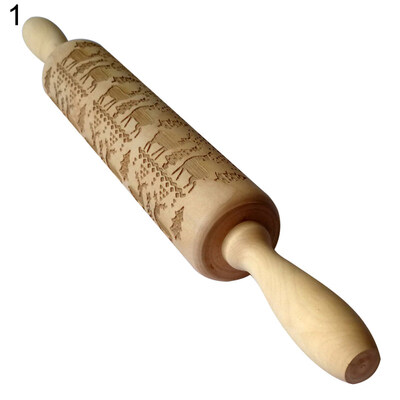 

Christmas Engraved Elk Tree Snowflake Gift Emboss Rolling Pin Baking Tool Roller