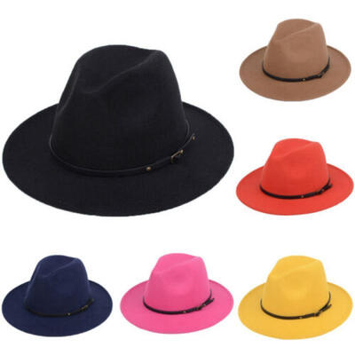 

Fashion Retro Men Women Wool Felt Jazz Panama Derby Wide Brim Fedora Hat Cap