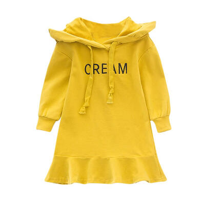 

Girls Autumn Dress 2019 Girl Long-Sleeve Blouse Letter Printing Hooded Ruched Kids Dress 1-7Y Children Clothing Dress