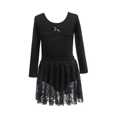 

Children Girls Dance dress Long Sleeves Cotton Lace Decoration Dance Practicing Skirt Two-piece Set Gymnastics Clothes body suit