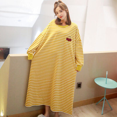 

Women Sexy Pajamas Cotton Round Neck Long Sleeve Nightdress Lingerie Cartoon Fruit Print Home Clothing