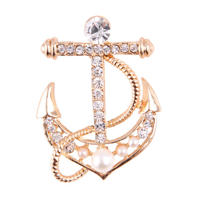 

Simulated Pearl&Crystal Rhinestones Anchor Brooch Pins for Women or Men New Pearl Rhinestone fashion