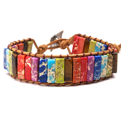 

Creative Colorful Natural Stone Agate Tube Energy Chakra Bracelets Bangles Couple Bracelets For Women Men Handmade Jewelry