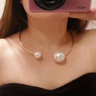 

New Large Pearl Inlaid Necklace Short Necklace Jewelry Accessories Personality Choker Collar