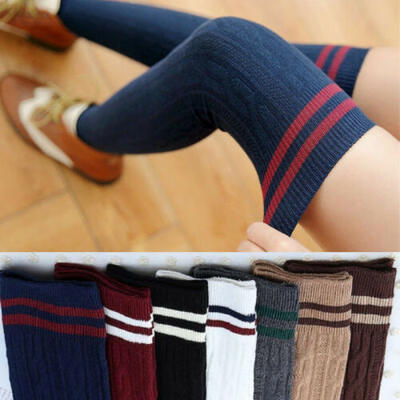 

Fashion Women Girl Cotton Long Socks Striped Over The Knee Thigh High Stocking